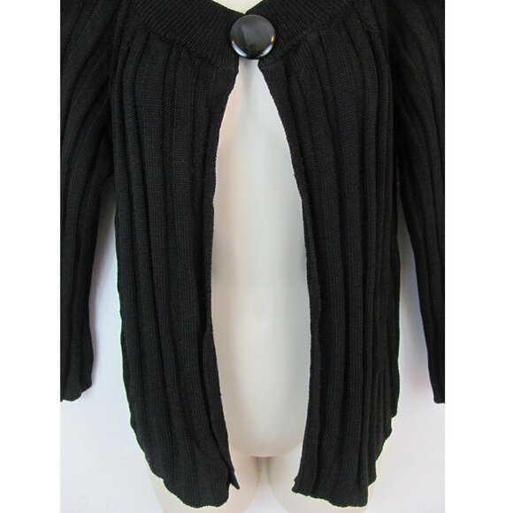 Laura Ashley Cardigan Sweater Size Petite Medium Daisy Fields Black Wide Ribbed - Picture 4 of 7